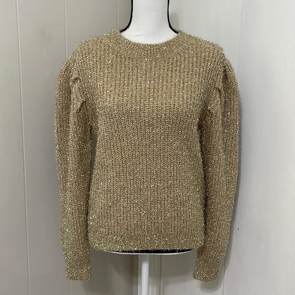 English Factory Puff Sleeve Gold Sweater Top